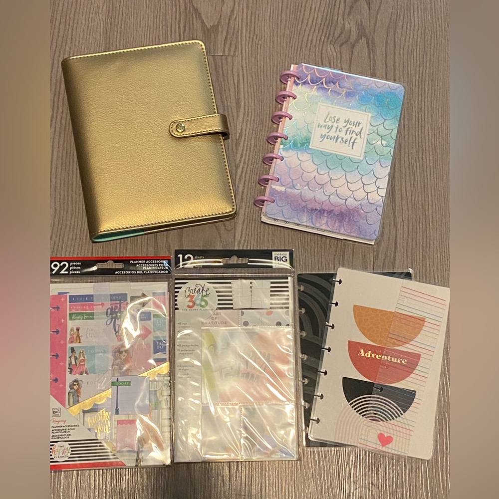 Happy Planner Mini Deluxe cover, mermaid notes, extension,accessories bundle lot